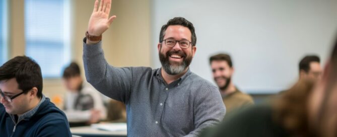 Cheerful man in a classroom 1000